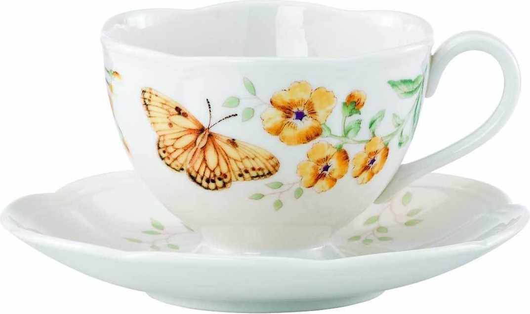 10554193 Lenox Чашка чайная с блюдцем Lenox "Бабочки на лугу.Желтушка" 240мл Фарфор 