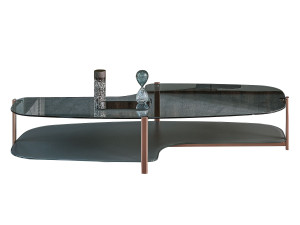 Низкий стол из стали и хрусталя