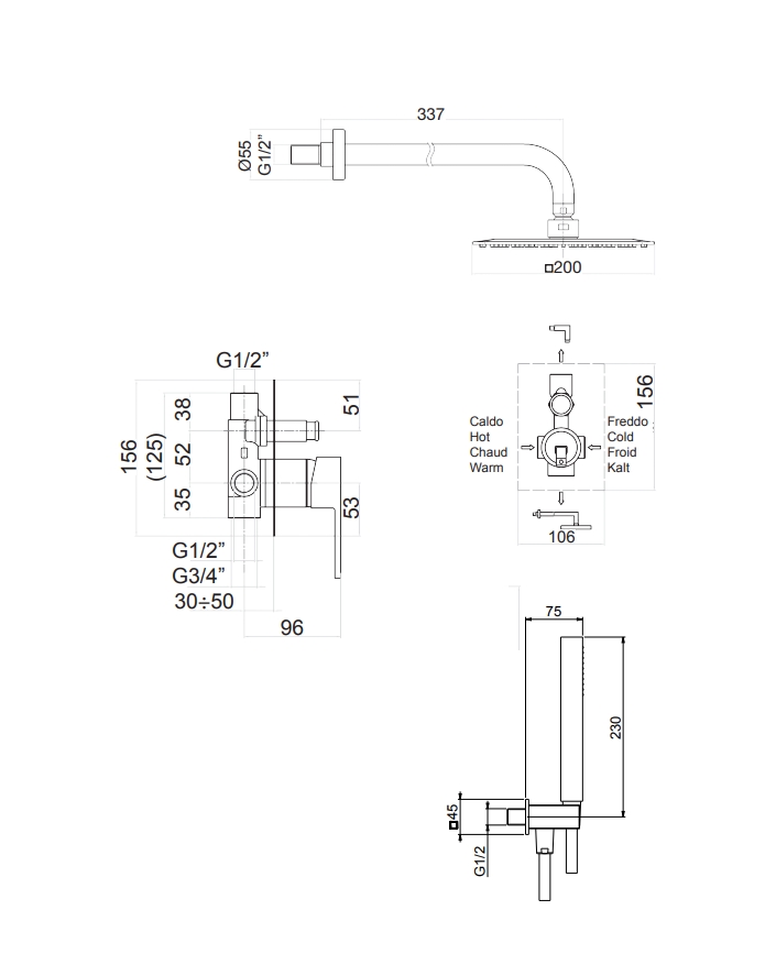 100NN7553 Смеситель для душа , черный Fiore Kube - Вид №2