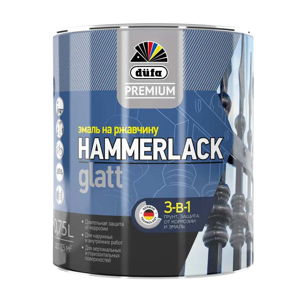Эмаль по ржавчине 3 в 1 Dufa Hammerlack гладкая цвет винно-красный 0.75 л 82821004 STLM-2185665  - Вид №1