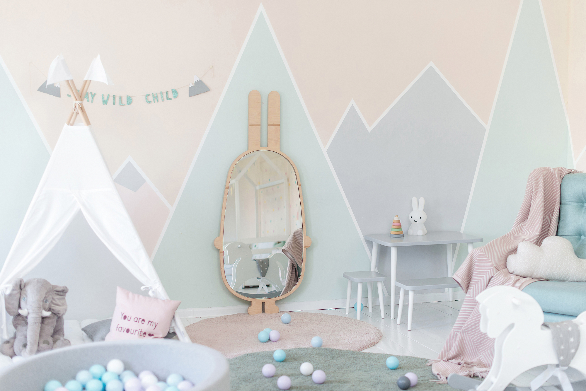 Зеркало детское напольное натуральное дерево "Заяц" ЗАЯЦ  00-3859370 Бежевый Santreyd  - Вид №2