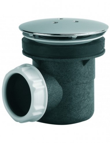 566000 000 00  Сифон для душевого поддона Д. 60 мм, круглая металлическая крышка, горизонтальный слив для приклеивания или соединения, NF, хромированный Valentin Хром  - Вид №1