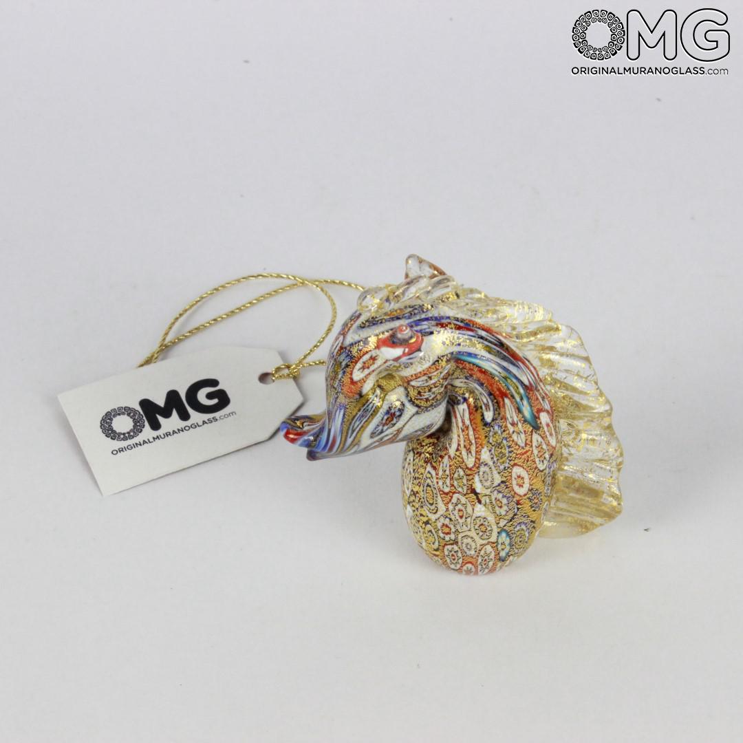 1414 ORIGINALMURANOGLASS Фигурка лошади Миллефиори Муррины золото - Cavallo Millefiori Oro - муранское стекло  см  - Вид №1