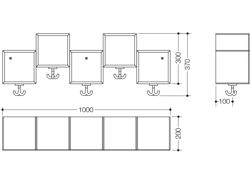 M20.03.002 Модуль удлинительного ряда асимметричный, 5 мест с тройным крючком HEWI Kids - Вид №3