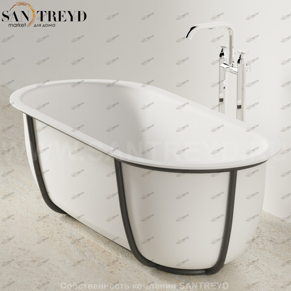 Ванна свободностоящая CUNA на черном металлическом каркасе белая Agape AVAS10790ZE