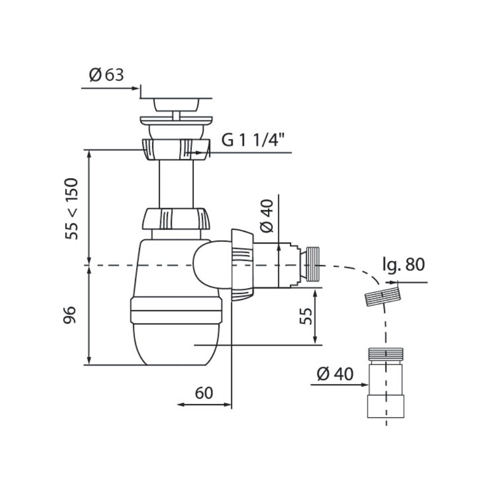 Сифон "Минор" 1 1/4*40 с выпуском и гофротрубой40*40/50 L-800мм (30718050) 30718050 Santreyd  - Вид №2