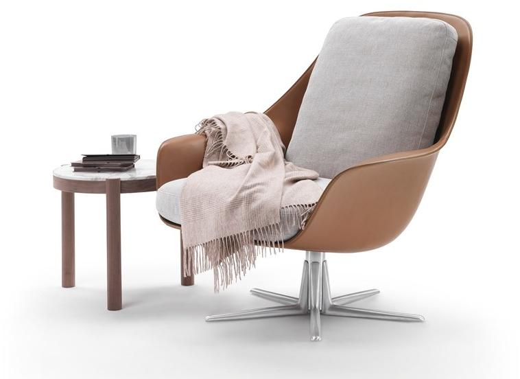 Flexform Вращающееся кресло с подлокотниками из кожи и ткани Sveva sun-id-1372654 - Вид №5