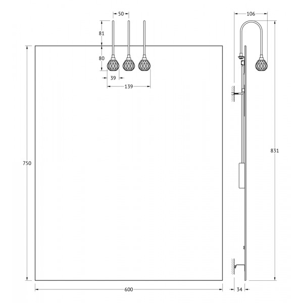 Зеркало со светильниками (60х75 см) ELLUX (Чехия) CRY-A3 0207 sun-id-561522 - Вид №1