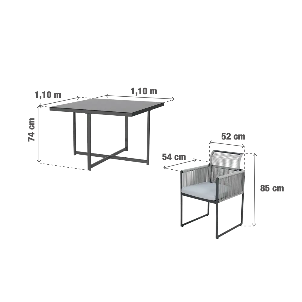 Набор садовой мебели для обеда BEGINIA Compass Сталь Стол, кресло 4 шт Серый / серебристый STLM-2192824 - Вид №17