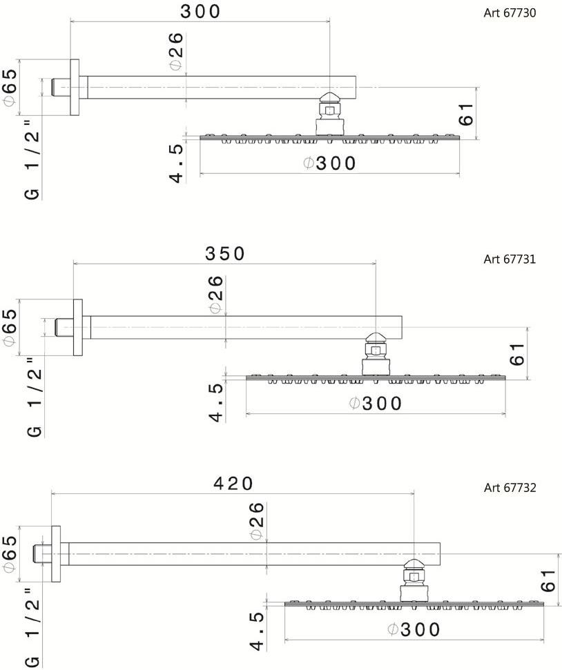 newform Настенная лейка душа с держателем Head showers 67732 - Вид №1