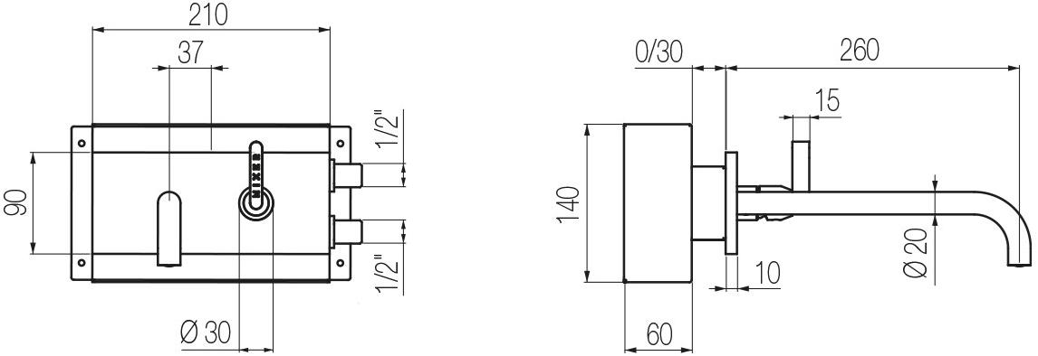 GEDA Смеситель для раковины настенный из латуни с тарелкой Koè Koe10 Santreyd - Вид №1