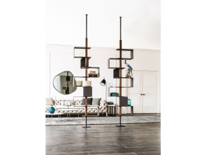 Книжный шкаф из стали и дерева с креплением пол-потолок