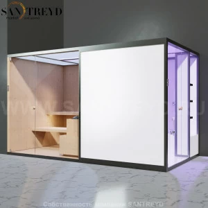 Effegibi BODYLOVE SH BL45150003 Боковая комбинированная баня: хаммам и сауна. Установка: к стене. Мощность: 15 кВт макс. Размеры: длина 393 см, ширина 176 см. Отделка: канадский хемлок без отделки.