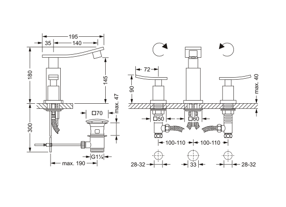 Смеситель для раковины на три отверстия ½" JOERGER Empire II 628.30.300.000 - Вид №1
