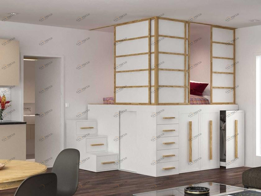 Cinius Кровать из массива дерева со шкафом и спальней Spaziobed sun-id-1390413