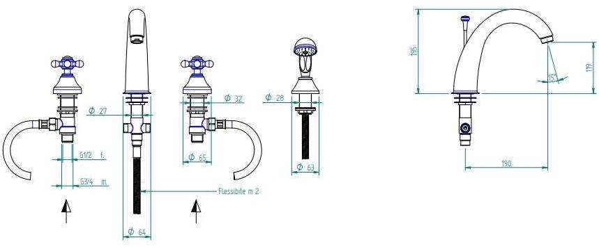 ZAZZERI Комплект для ванны с ручным душем на 4 отверстия 800 sun-id-1476084 - Вид №1