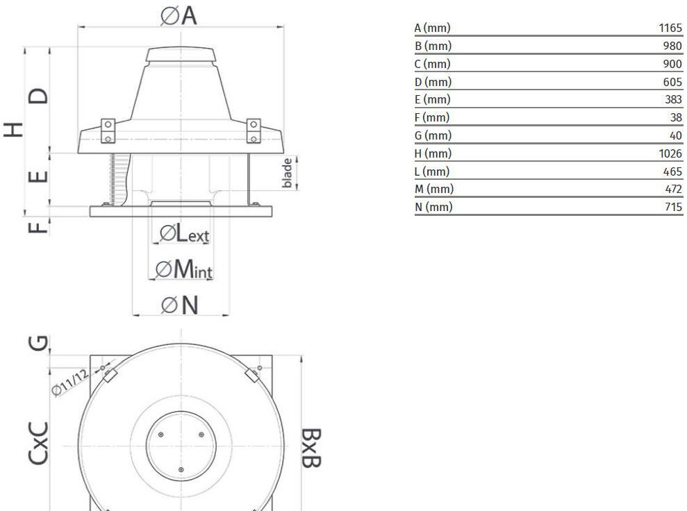 Vortice Центробежный крышный вентилятор для удаления горячего дыма Torrette tr-ed 15085 - Вид №1