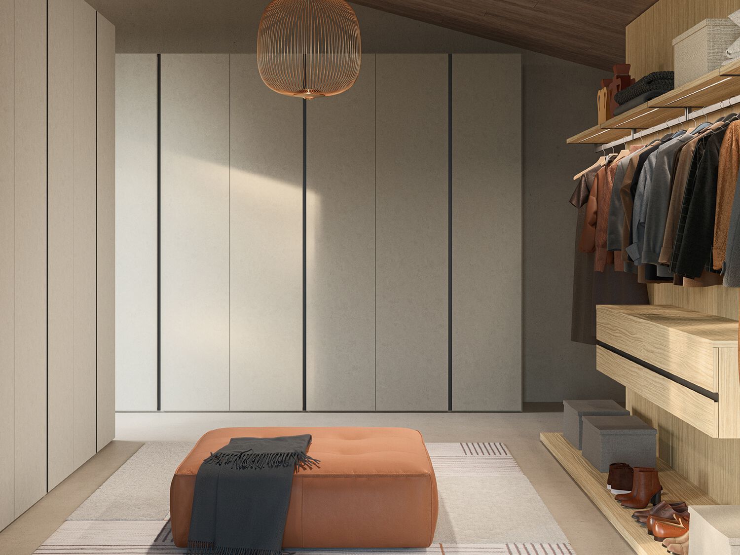 Модульная деревянная и стеклянная гардеробная со встроенным освещением Zalf Flexy ARCH-00076231