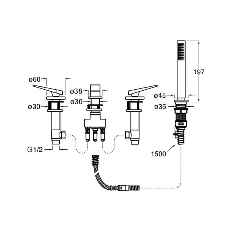 Набор для ванны с 4 отверстиями и ручным душем CRISTINA Rubinetterie Blade ARCH-00106607 - Вид №2