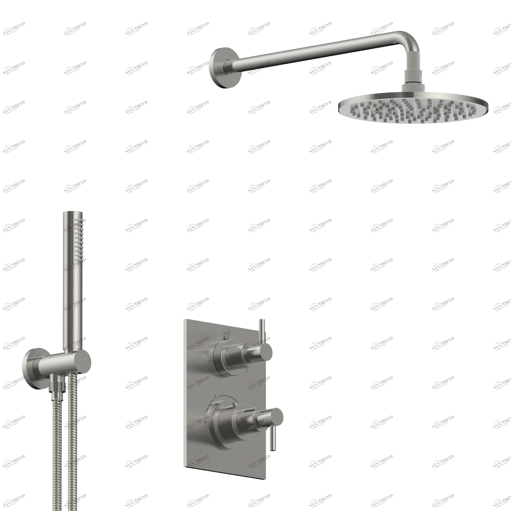 G5A-5500DM Встраиваемый термостатический смеситель в комплекте с выходом из стены, шлангом, ручным душем, держателем 350 мм и лейкой с системой Easyclean Ø 200 мм Thg-paris Nano Матовый никель G5A 5500DM CAT.C