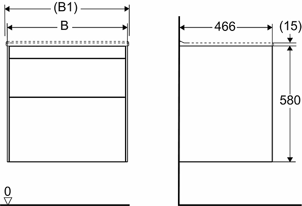 47435 IFO Sense тумба под умывальник с двумя ящиками, W = 600 мм, W1 = 610 мм, белый - Вид №12
