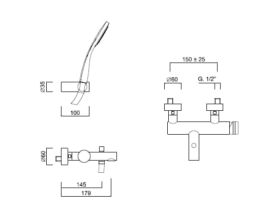 Настенный смеситель для ванны с ручным душем Rubinetteria Giulini MyRing ARCH-00057221 - Вид №1