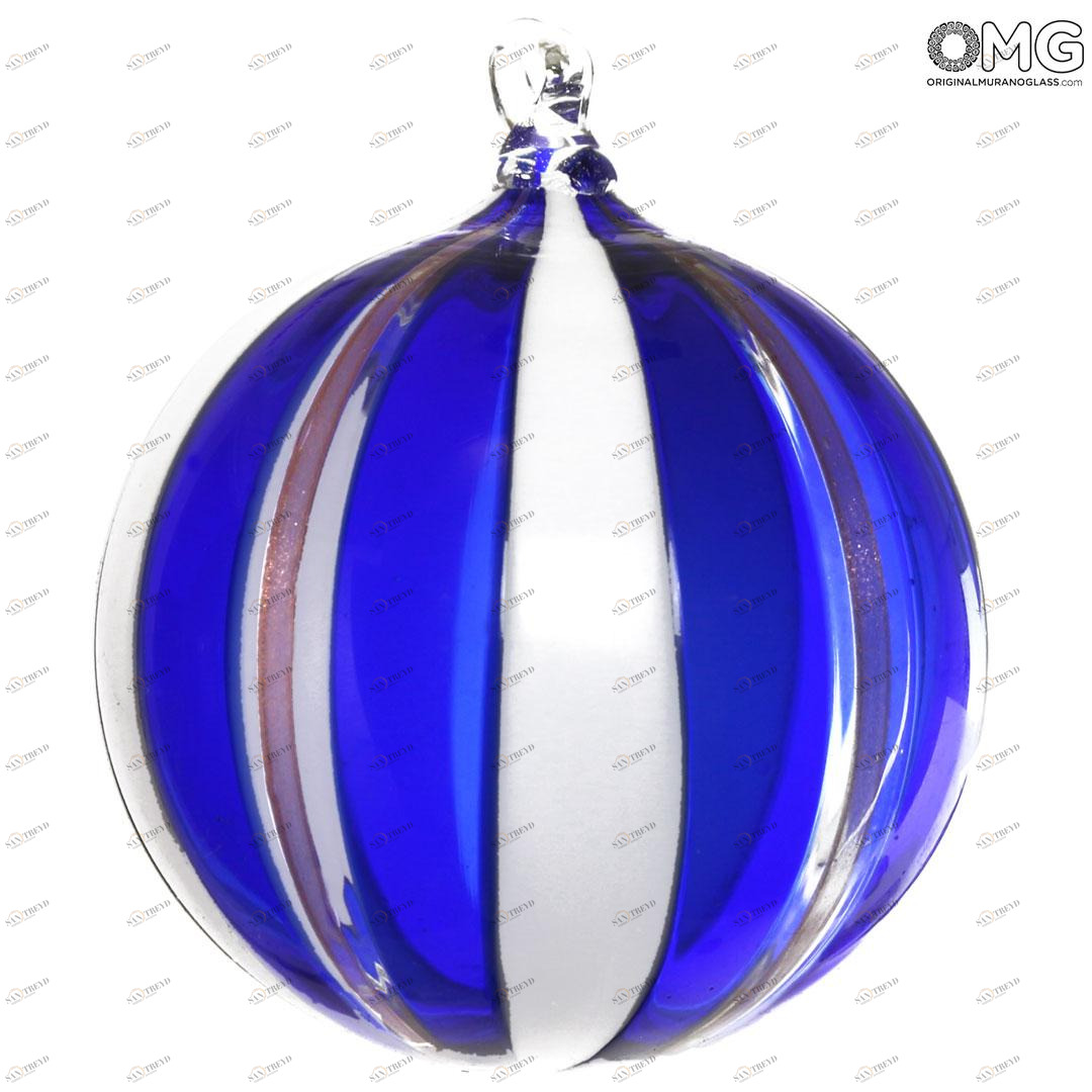2642 ORIGINALMURANOGLASS Ёлочный шар Fantasy - в синюю полоску - MURANO GLASS XMAS 8 см 