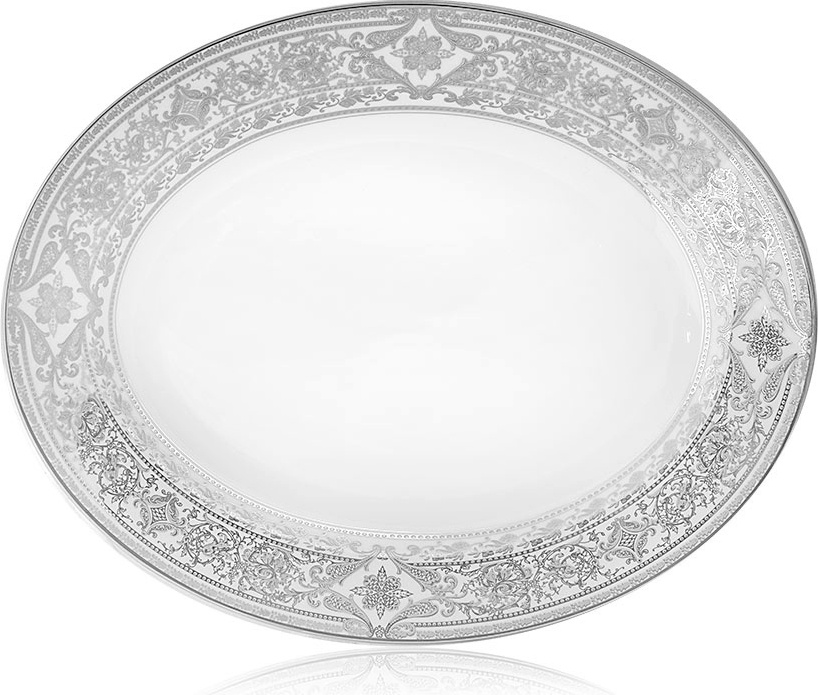 10561973 Haviland Блюдо овальное 34,5см "Матиньон" (белый, платиновый декор) Фарфор 
