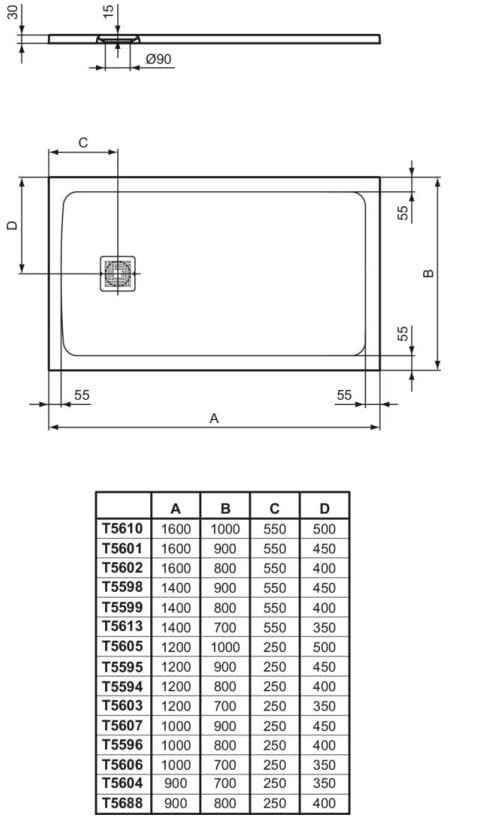 Прямоугольный поддон для душа из композитного материала Ideal Standard Ultraflat S+ ARCH-00081582 - Вид №83