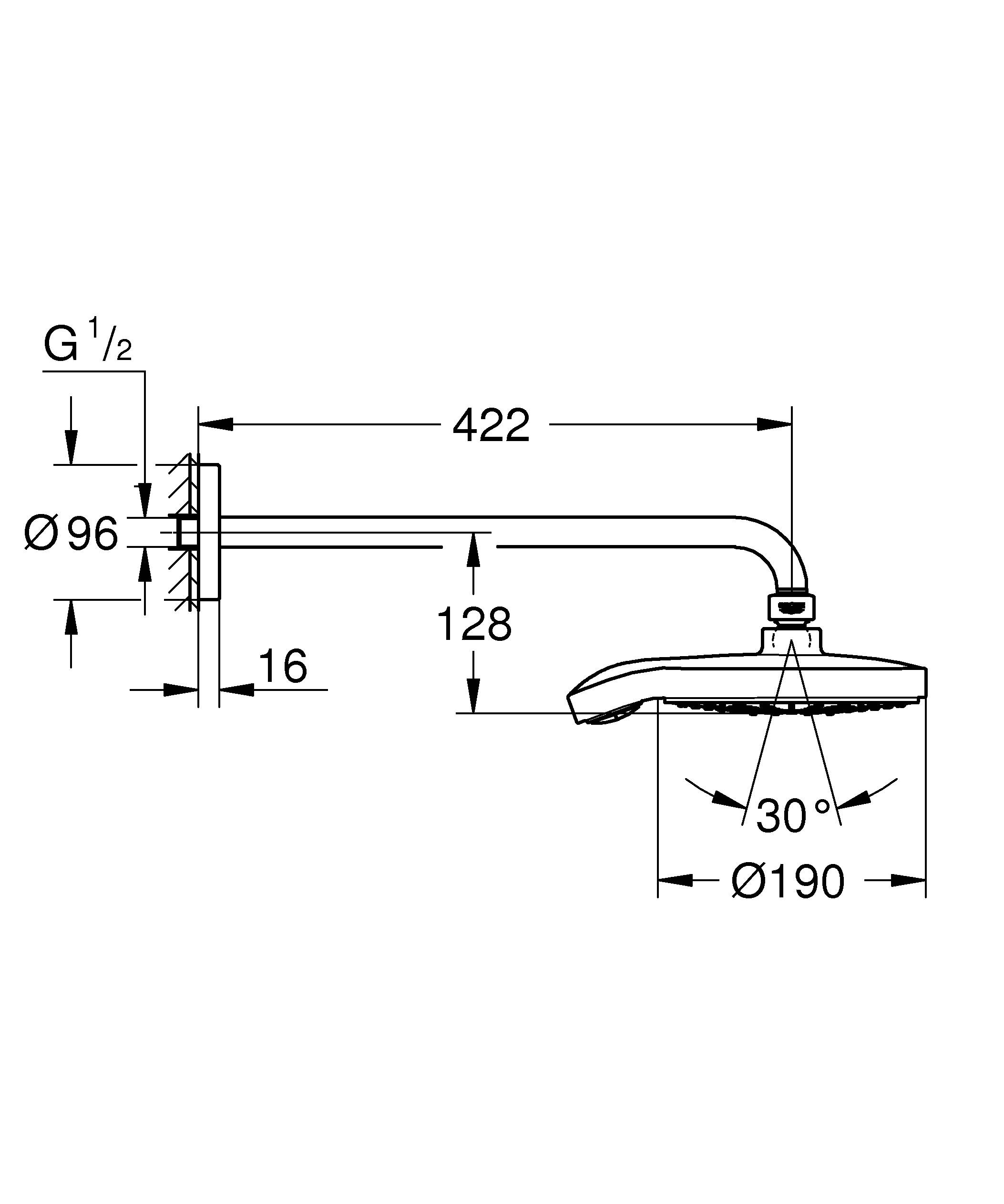 26172000 Верхний душ с душевым кронштейном Grohe Power&Soul Cosmopolitan хром - Вид №1