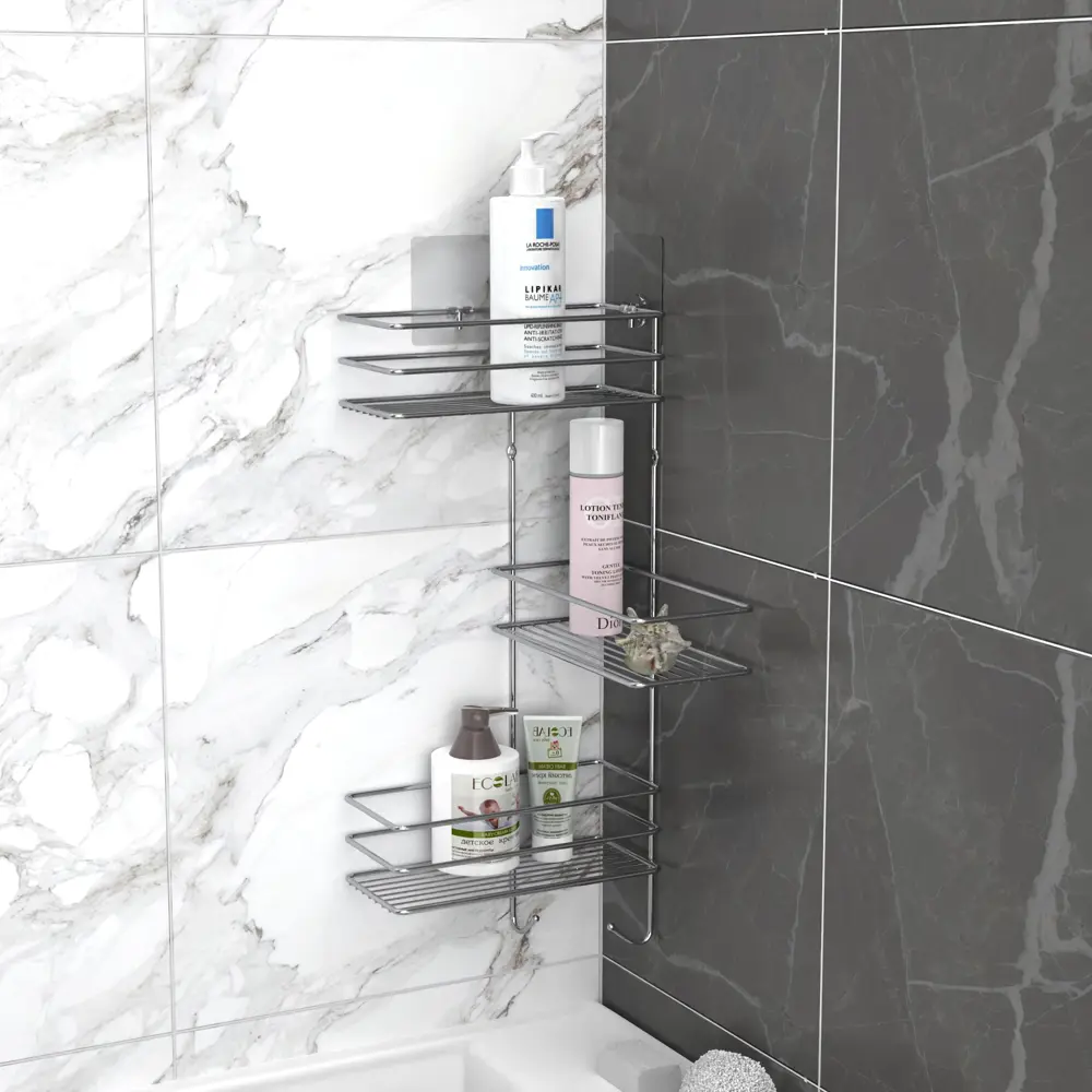 Полка настенная угловая тройная Lemer Soul 22.5x55x22.5 см металл цвет хром 83744060 STLM-2141678 - Вид №4