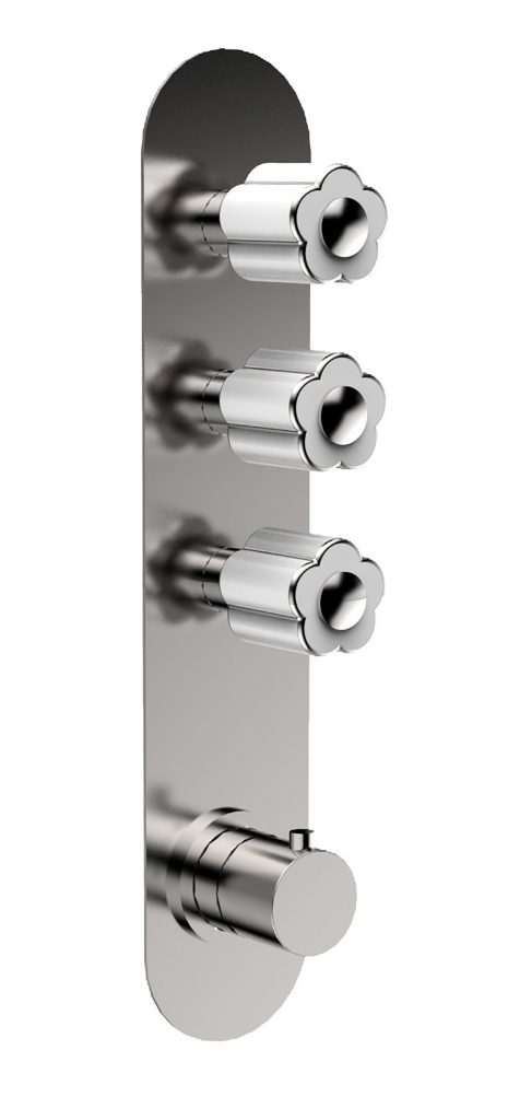 11542/3 БЕЛЫЙ-12542/3 ЧЕРНЫЙ Встроенный термостатический смеситель с 3 кранами открытия / закрытия на одной пластине (3 выхода). Bongio Fleur Blanc&Noir 11542/3 BLANC-12542/3 NOIR