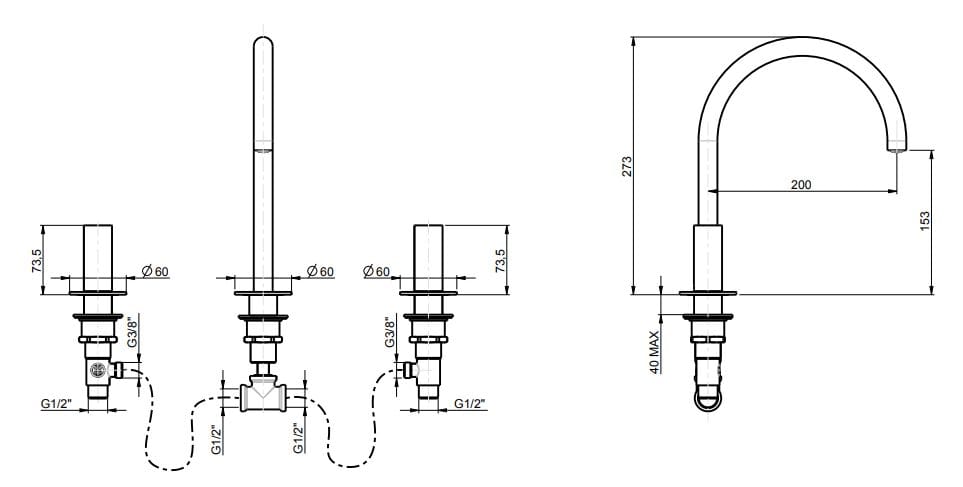 Смеситель для раковины с раздельными розетками Rubinetterie Frattini Pepe XL ARCH-00069339 - Вид №5