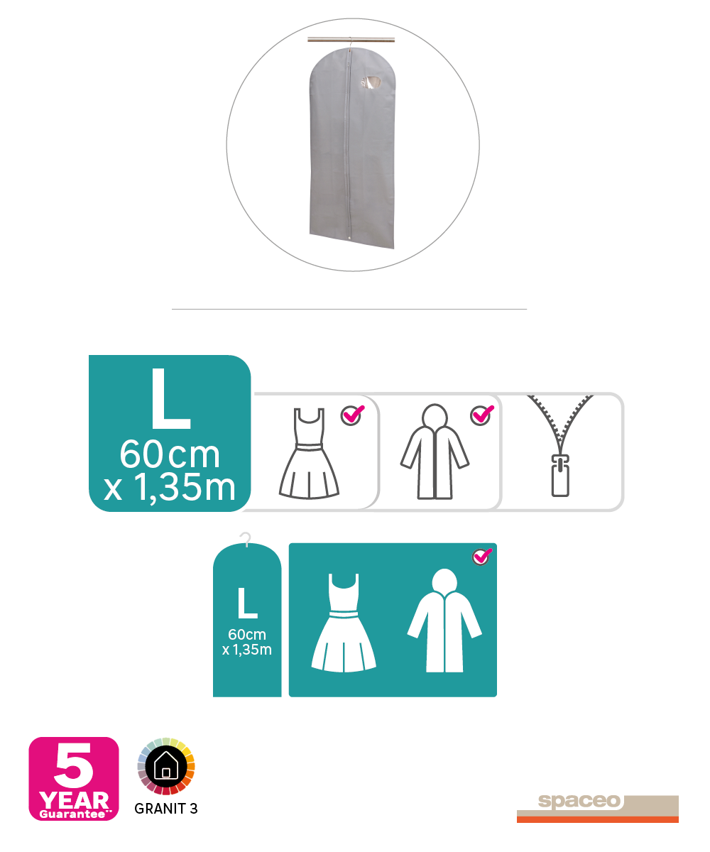 82008805 Чехол для одежды 60x135 см текстиль цвет серый STLM-0017170 SPACEO  - Вид №14