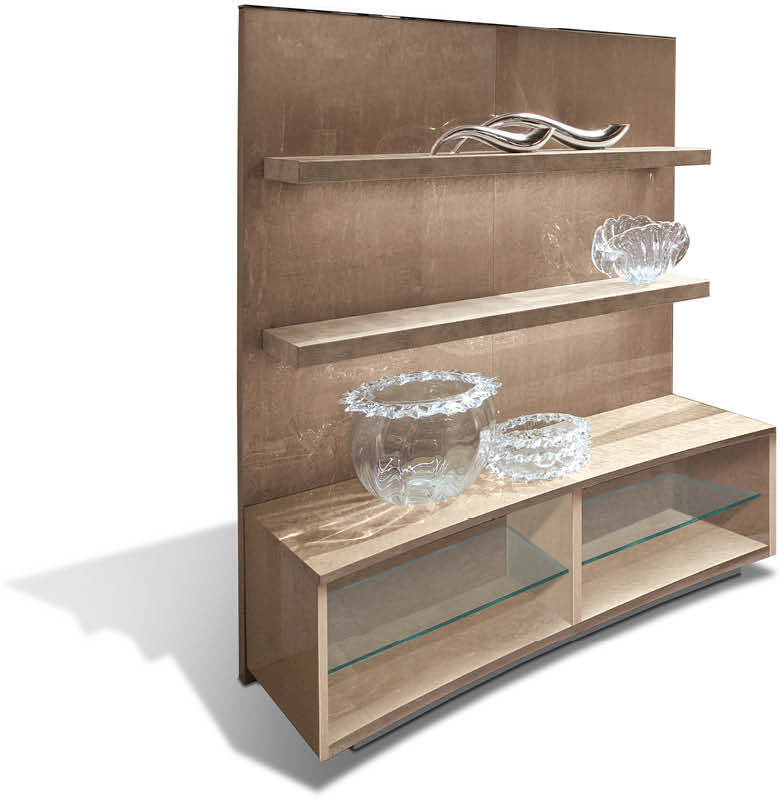 300/40  Sunrise Тумба под ТВ со стеновой панелью и полками в коже - giorgio collection