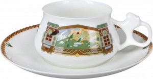 10595582 Императорский фарфоровый завод Чашка с блюдцем "Сказочный пейзаж" "Билибина" Фарфор костяной