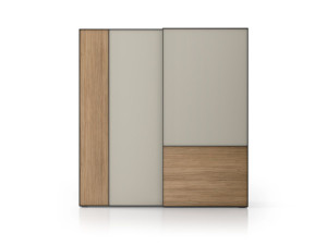 Секционный шкаф из дерева и закаленного стекла с раздвижными дверями