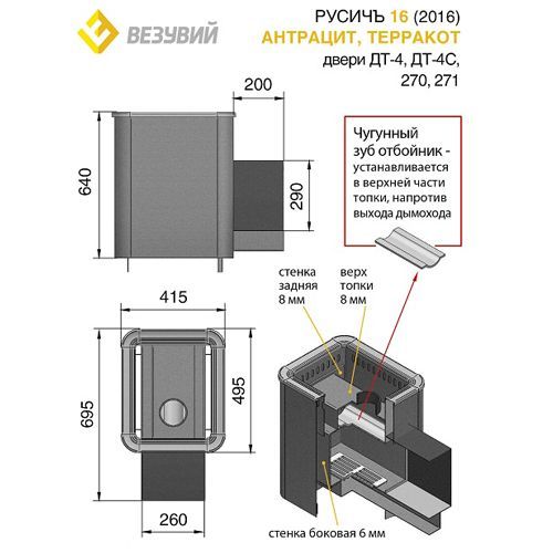 Печь для бани Везувий Русичъ Антрацит 16 (ДТ-4С) 2016 99 - Вид №1