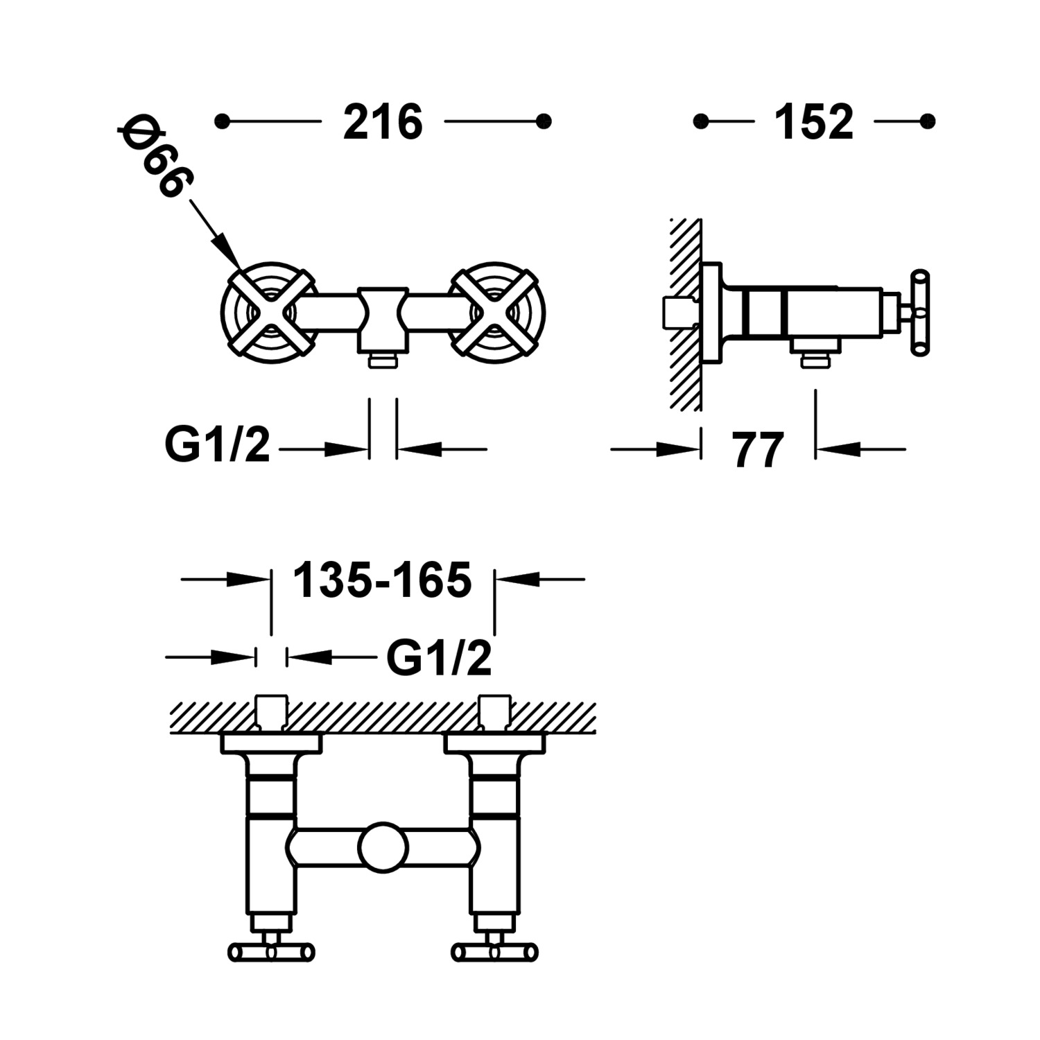 Смеситель для душа MONTBLANC настенный с двумя ручками-28316301OPM TRES Mont Blanc - Вид №1