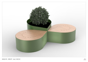 Круглая модульная скамья из листового металла и дерева без спинки