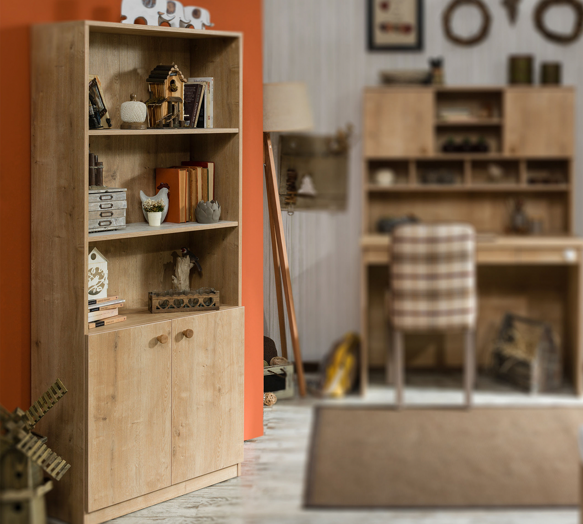 Стеллаж для книг деревянный с дверцами орех Mocha CILEK MOCHA 00-3832185 Бежевый Santreyd  - Вид №1