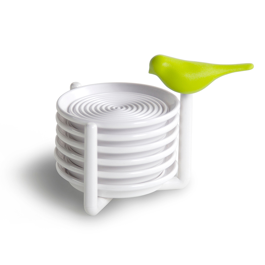 QL10303-GN Набор подставок под чашки sparrow, белый с зеленым Qualy 