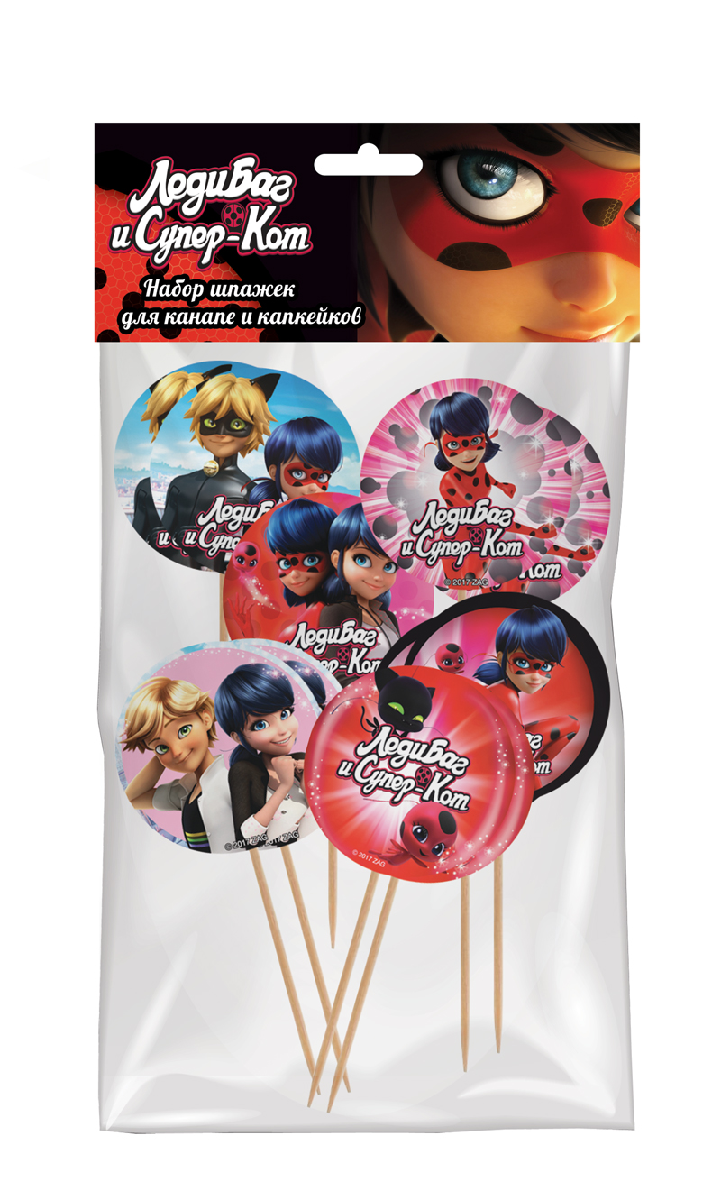 275125 Набор шпажек для канапе и капкейков 12 шт. "Леди Баг и Супер-Кот" Santreyd 