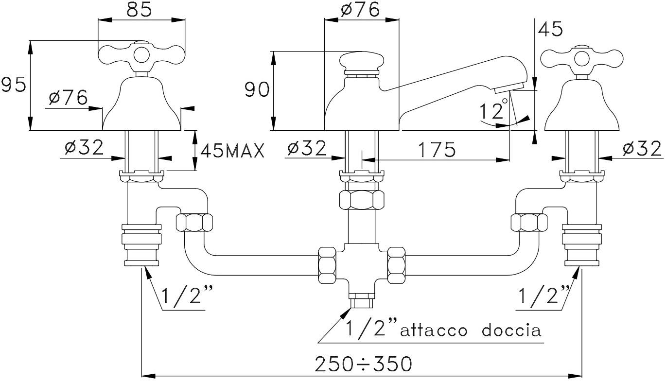 RUBINETTERIE STELLA Смеситель для ванны на 3 отверстия Roma sun-id-1500058 - Вид №1