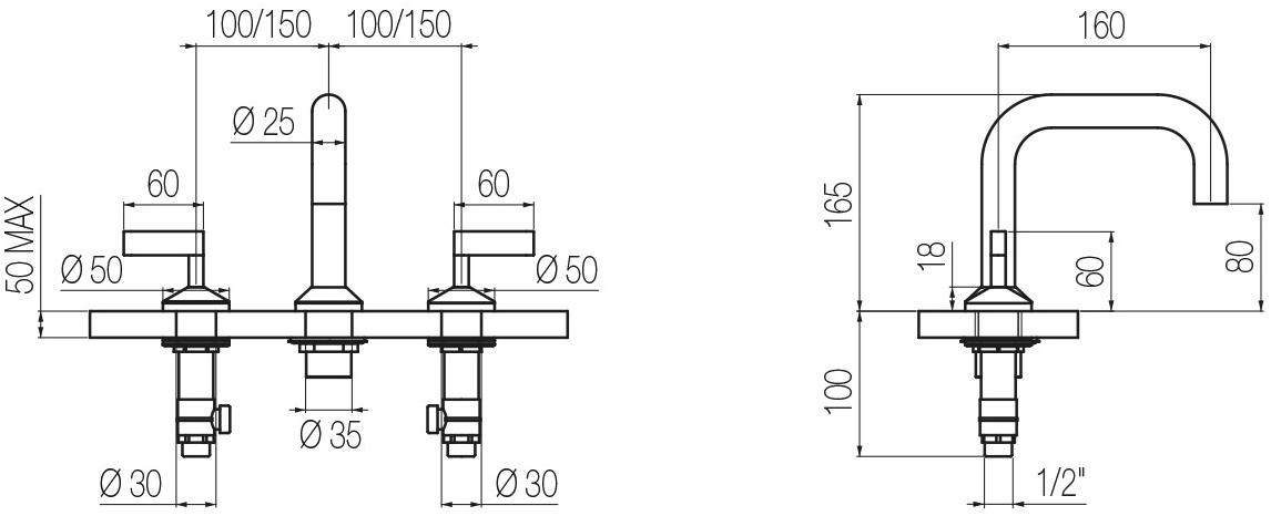 GEDA Смеситель для раковины на 3 отверстия из латуни Koè Koe12 Santreyd - Вид №3
