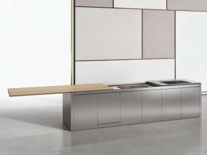 Boffi Кухня из нержавеющей стали и дерева с островом