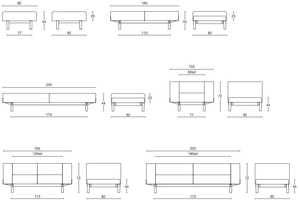 Diemme Скамья со спинкой, обитая тканью Bread sun-id-1391964 - Вид №5