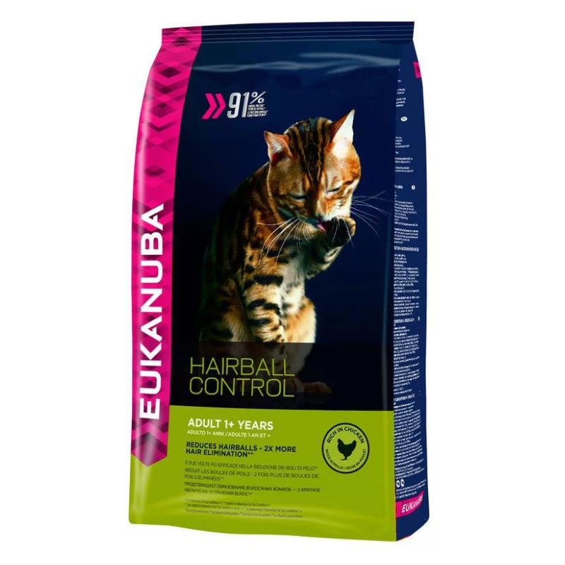 ПР0033754 Корм для кошек Hairball для выведения шерсти из желудка, с домашней птицей сух. 400г Eukanuba  - Вид №1