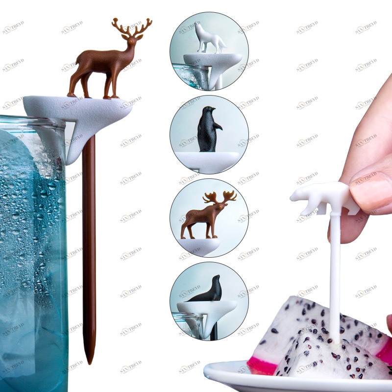 Шпажки-маркеры для бокалов разноцветные Cool Animal QUALY ДИЗАЙНЕРСКИЕ 00-3880621 Зеленый;коричневый;синий;разноцветный 
