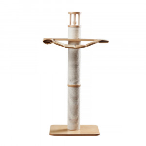 ПР0057368 Когтеточка Big Post 110 см с гамаком, цвет в лаке, ткань бежевая MYSNOOPY